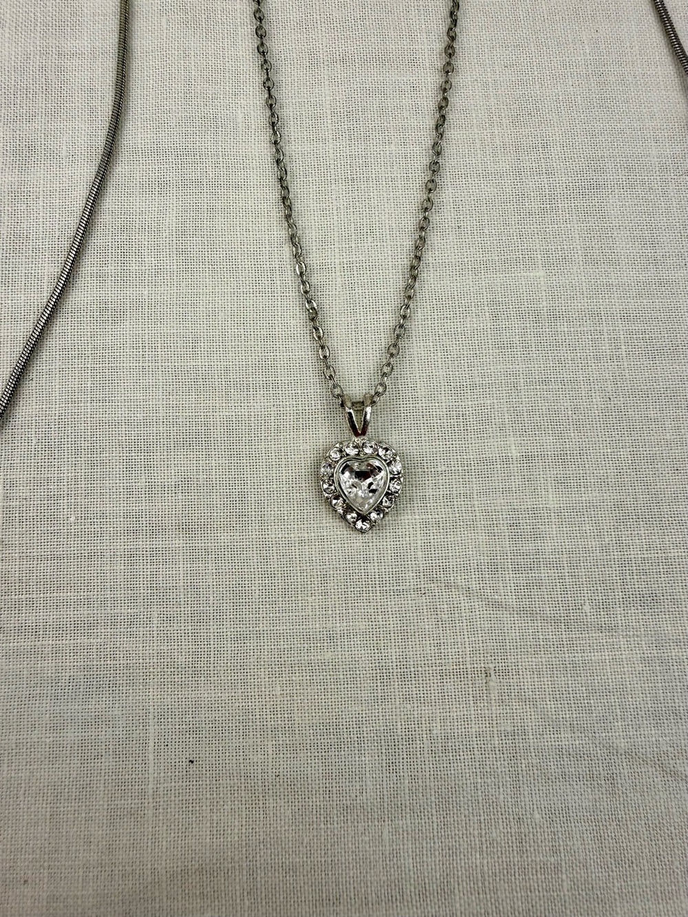 3 Silver Tone Pendant Necklaces Heart Flower Blue Rhinestone Jewelry Lot - Picture 3 of 10